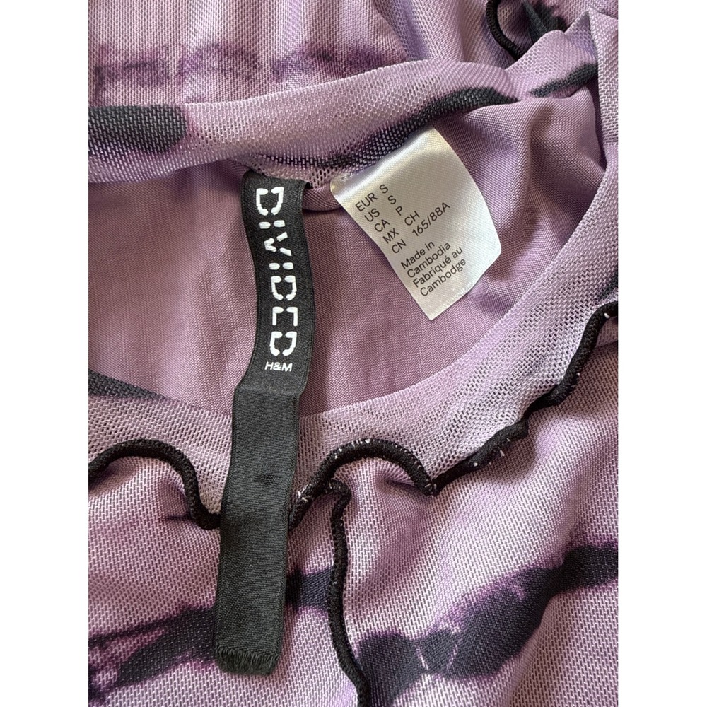 H&M Divided Purple Black Mesh Tie Dye Lettuce Edge Seam Bodycon Mini Dress Small - Picture 4 of 5